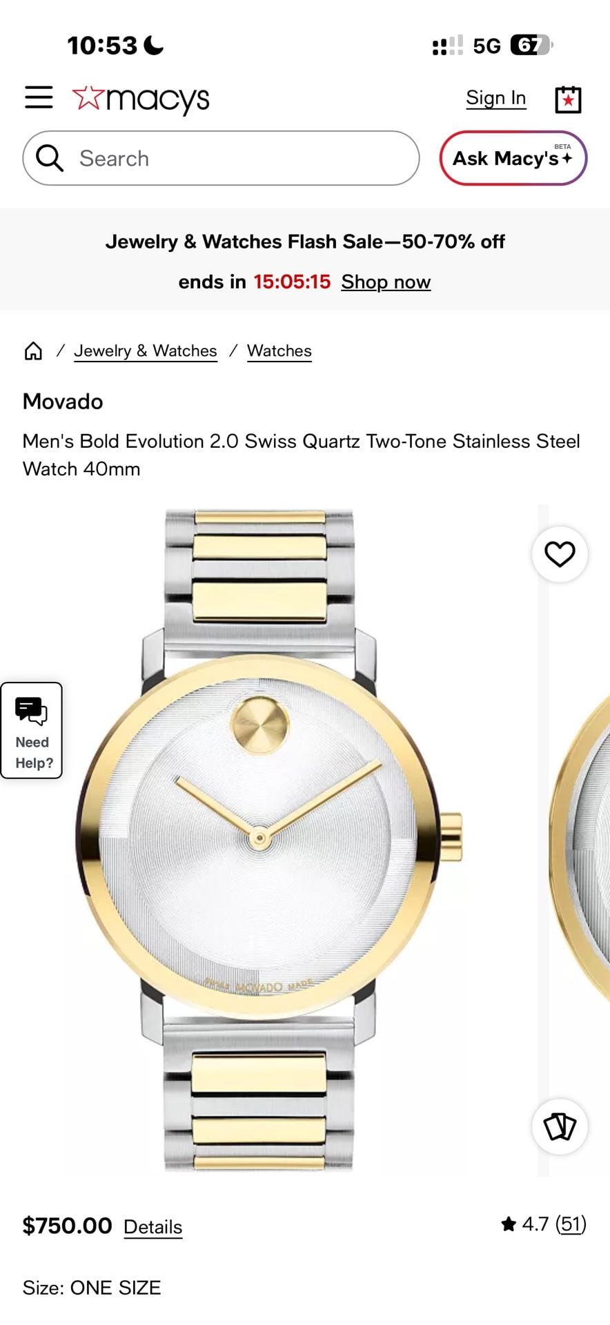 Movado Men's Bold Evolution 2.0 Swiss Quartz Two-Tone Stainless Steel Watch 40mm